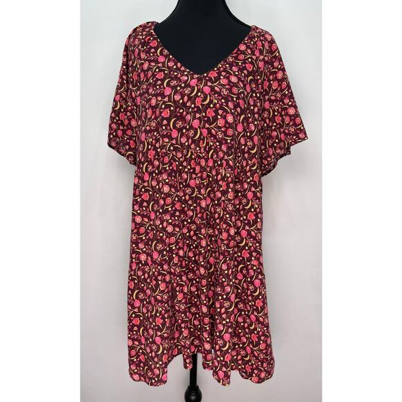 Old Navy Burgundy Floral Short Sleeve Dress Size M - Picture 1 of 9